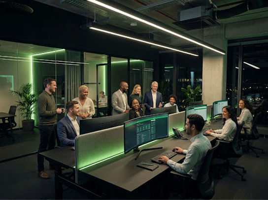 Android Installs App team collaborating in the office